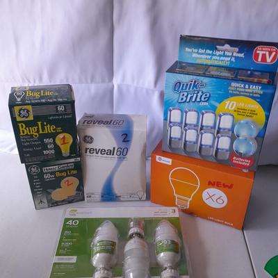 Packages of Lightbulbs - LED & Bug lights with new in package Quik-Bright 10 Pack LED lights