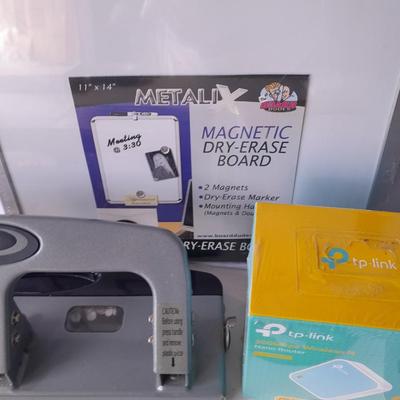 School / Office supplies - NEW TP-link nano router - New white board - hold punch - tape - and more