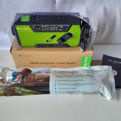 Multi-Purpose crank solar radio New in box with Vestergaard LifeStraw - Prepper must have!