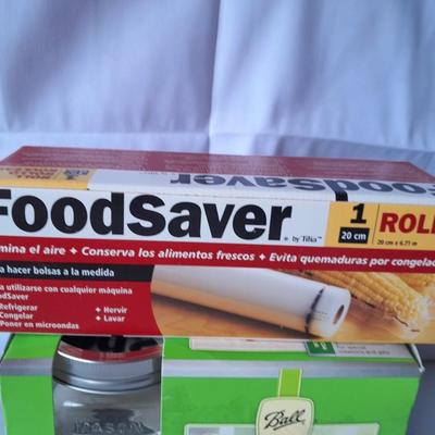 Unopened box -Food Saver bags and new Half Pint wide mouth Jars