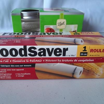 Unopened box -Food Saver bags and new Half Pint wide mouth Jars