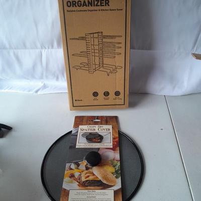 8 tier pot pan organizer & kitchen space saver and brand-new splatter cover