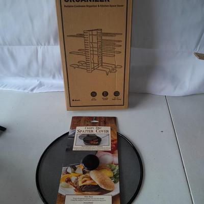 8 tier pot pan organizer & kitchen space saver and brand-new splatter cover