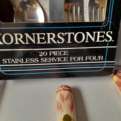 New Konerstones 20-piece silverware set with ceramic handled stainless steel utensil set