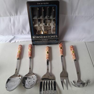 New Konerstones 20-piece silverware set with ceramic handled stainless steel utensil set