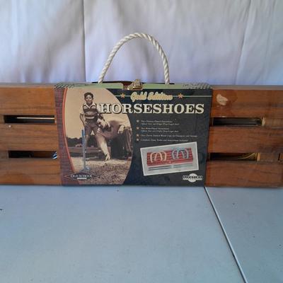 Gold Edition Horseshoes game in wooden crate - Never been used!