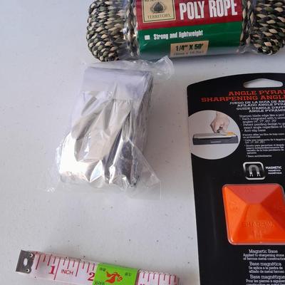 Camping and survival gear - working LED Lantern - Rope - Sewing kit -Sharpal sharpening and more
