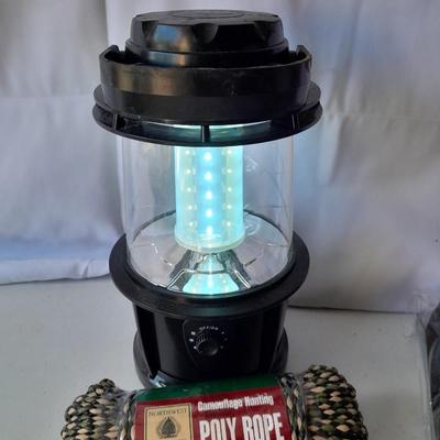 Camping and survival gear - working LED Lantern - Rope - Sewing kit -Sharpal sharpening and more