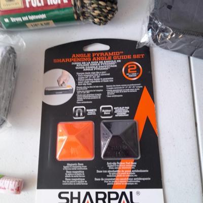 Camping and survival gear - working LED Lantern - Rope - Sewing kit -Sharpal sharpening and more