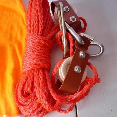 Hunting Orange stocking hat - neck covering - dressing gloves - and large animal hoist