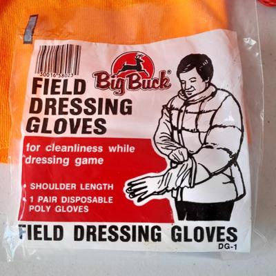 Hunting Orange stocking hat - neck covering - dressing gloves - and large animal hoist
