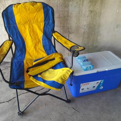 Folding camping chair with brand new Coleman cooler
