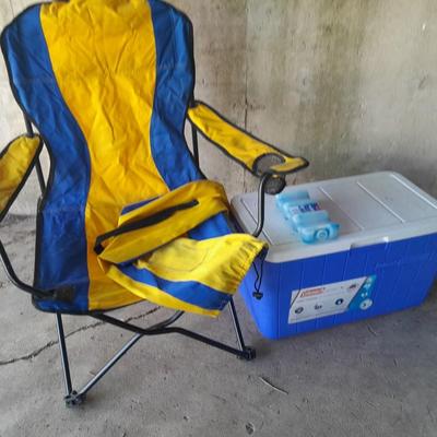 Folding camping chair with brand new Coleman cooler