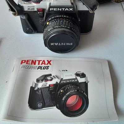 Vintage Pentax 35 MMM camera with flash and accessories