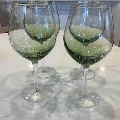 4 Crackled Olive Green Goblets 9”H