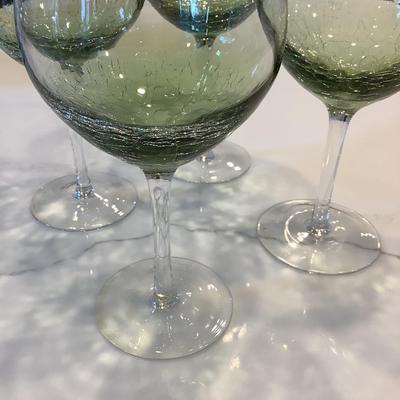 4 Crackled Olive Green Goblets 9”H