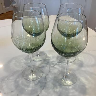 4 Crackled Olive Green Goblets 9”H