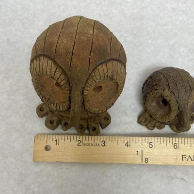 Vintage MCM Brutalist Clay Owl Figurine Pair