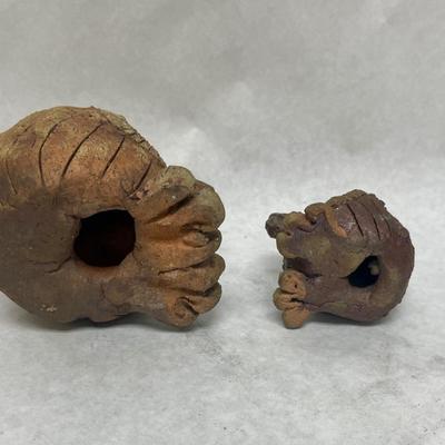 Vintage MCM Brutalist Clay Owl Figurine Pair