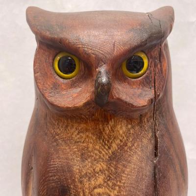 Great Horned Owl Carved Wood Figurine