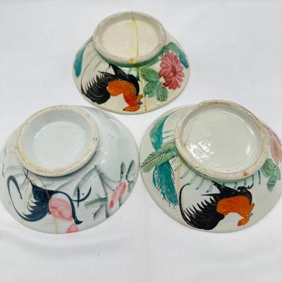 Three Chinese Chicken Bowls, Repaired-local pickup and shipping available