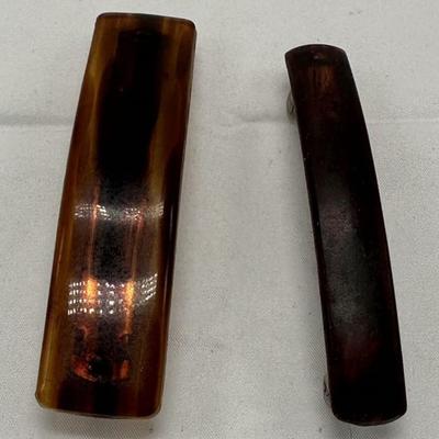 Hair Barrette Metal Clip Women Tortoise Brown Long Thin Rectangle Made in France