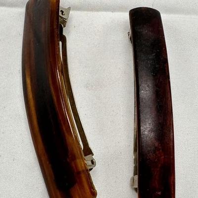 Hair Barrette Metal Clip Women Tortoise Brown Long Thin Rectangle Made in France