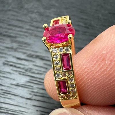 Inlaid Emerald Type Zircon Ring size 7