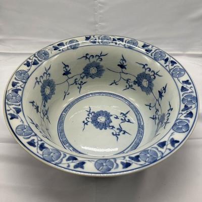 Large Chinese Vintage Porcelain Blue and White Basin with Four Characters Mark-local pickup and shipping available