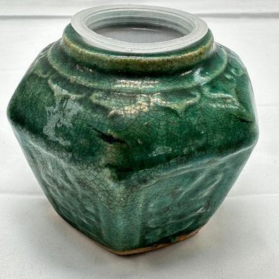 Antique Chinese Ming Style Green Glazed Pottery Ginger Jar