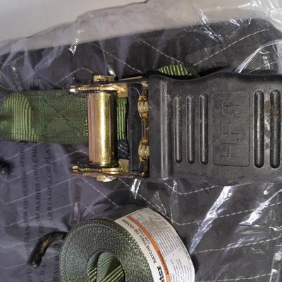 New moving blanket with like new wide Haul Master ratchet strap