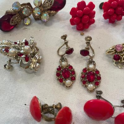 Red tone clip on earrings