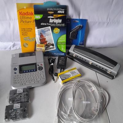 Office Supplies - Brother P-touch label printer - Photo paper - USB cords - 3 Hole punch and more