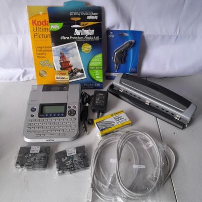 Office Supplies - Brother P-touch label printer - Photo paper - USB cords - 3 Hole punch and more