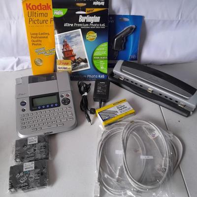 Office Supplies - Brother P-touch label printer - Photo paper - USB cords - 3 Hole punch and more