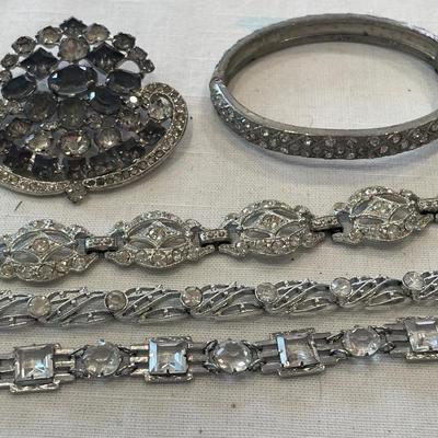 Vintage rhinestone bracelets and pin