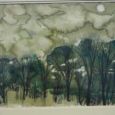 1966 ORIGINAL WATERCOLOR & INK ENTITLED"MOONLIGHT" /SIGNED , DATED MATTED AND FRAMED