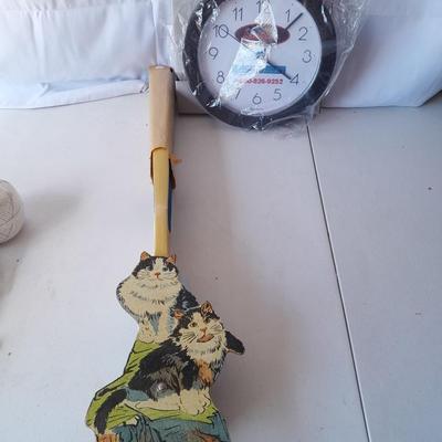 Fun new wall fan decor and new clock - Cats and floral fan - ASL Cam Guard Aircraft advertisement clock