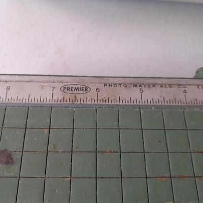 Office supplies - Nice small vintage Premier paper cutter - new envelopes - Partial box 500 Envelopes
