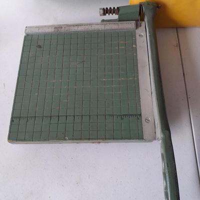 Office supplies - Nice small vintage Premier paper cutter - new envelopes - Partial box 500 Envelopes