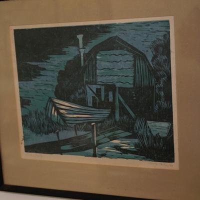 WOODBLOCK PRINT "DOOR COUNTY" SIGNED AND DATED SALLY CORBIN 1963