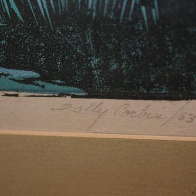 WOODBLOCK PRINT "DOOR COUNTY" SIGNED AND DATED SALLY CORBIN 1963