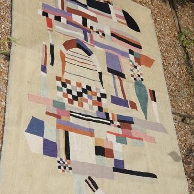 VINTAGE MCM FIBER /YARN COLORFUL GEOMETRIC WALL HANGING