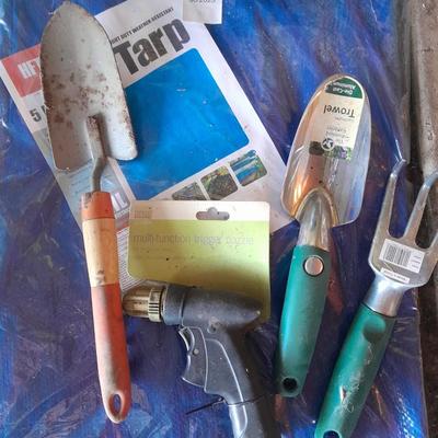 New tarp - new garden hand tools - Flower pot and new pocket hose