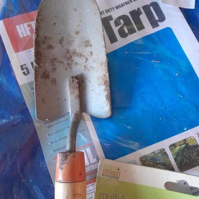New tarp - new garden hand tools - Flower pot and new pocket hose