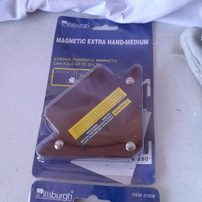Package of 3 brand new cowhide leather welding gloves and two brand new magnetic extra hand's