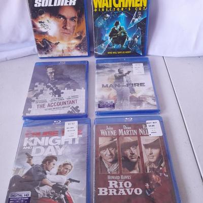 Six Blue Ray DVD movie's Some unopened! -Watchmen -Soldier - Man on Fire - The Accountant & more