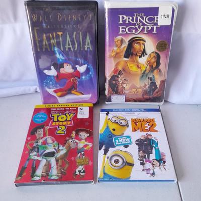 Children's DVD movies and two collectible VHS movies - Fantasia - Prince of Egypt = Toy story 2 - Despicable me 2