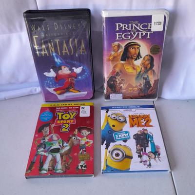 Children's DVD movies and two collectible VHS movies - Fantasia - Prince of Egypt = Toy story 2 - Despicable me 2