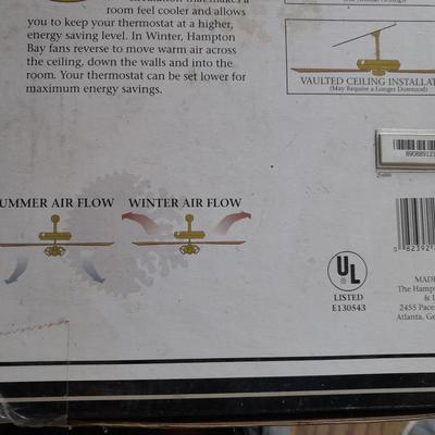 Hampton Bay Huntington II 52 Inch Ceiling fan New in Box - White polished brass - bleached oak Tri mount Install